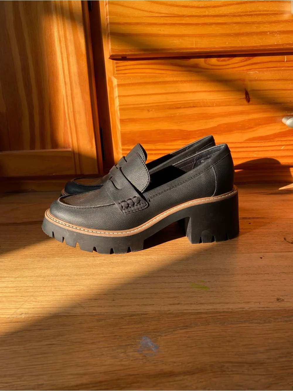 Dolce Vita Black Chunky Lug Heel Loafers